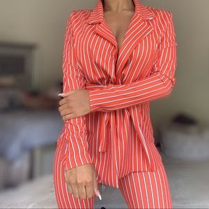 Orange Pinstripe Suit. Blazer & pant set.